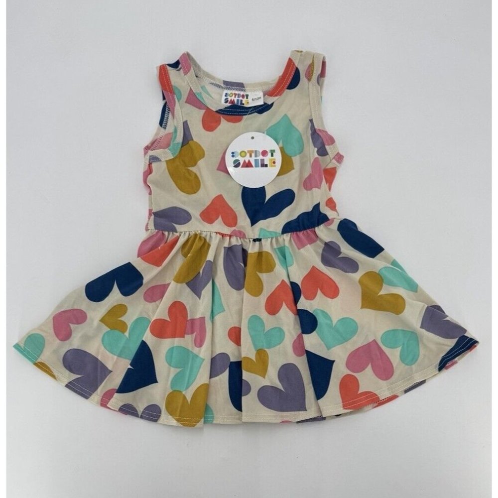 Dot Dot Smile Girl's Tank Dress 6-12 months Sleeveless Beige/Multicolor Hearts